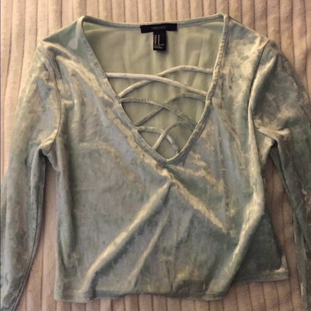 Forever 21 velour 3/4 sleeve lace up front
